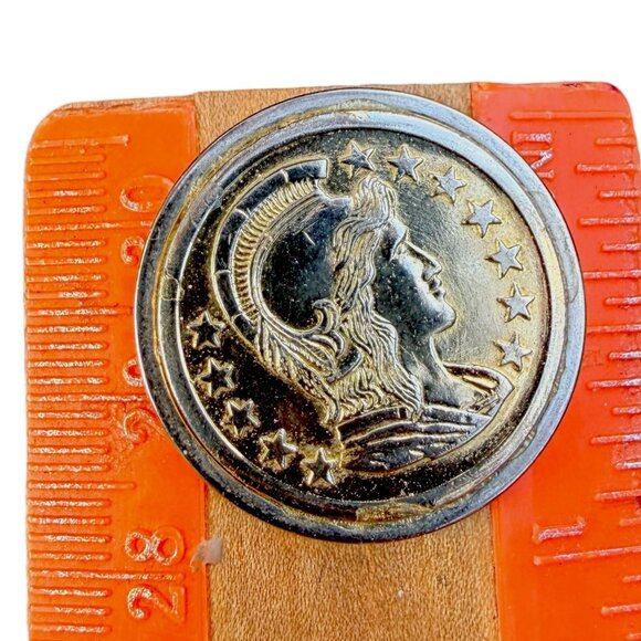 Vintage 80s/90s Gold Tone Metal Napoleon Coin Earrings 1.5 Inches Wide Plastic B - Picture 6 of 8